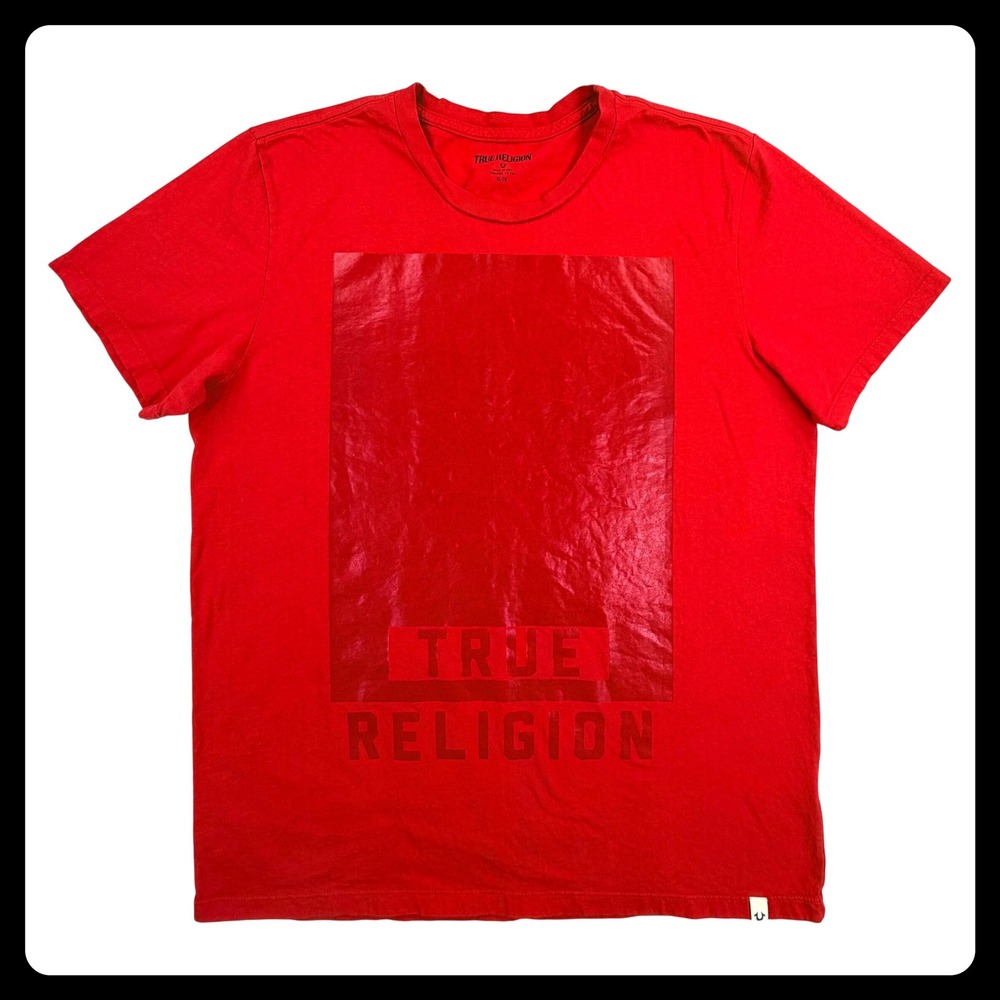 True Religion Graphic T-Shirt Mens XL Red 100% Cotton Made in USA Tonal Logo